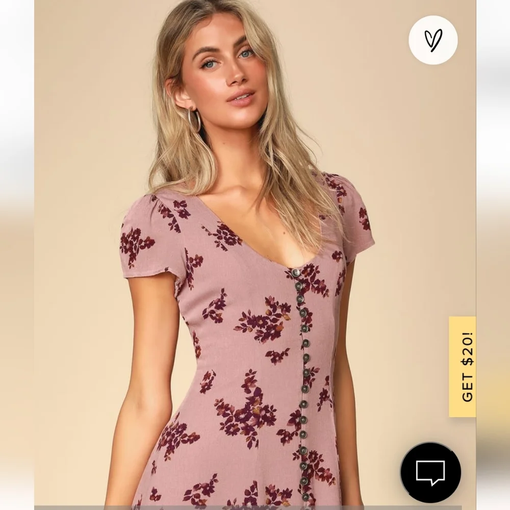 Amaryllis Mauve Pink Floral Print Button Front Mini Dress, Size M, NWOT - Picture 4 of 5